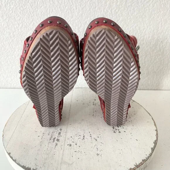 Lane Boots LEXINGTON Womens Red Wedges 7.5 Western Sandals Cowgirl Wooden Heels - Picture 8 of 11